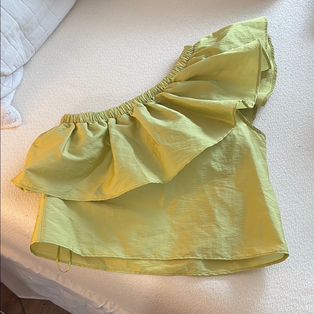 Anthropologie Lime Green One-Shoulder Blouse